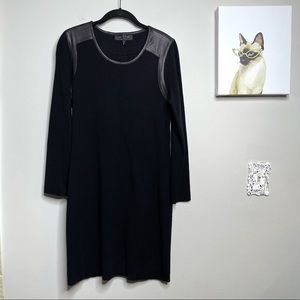 Rag & Bone Black Wool Dress with Lamb Leather Details Size Large